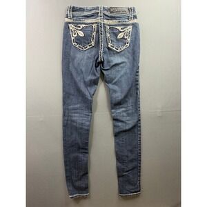 LA Idol USA Skinny Jeans Womens Blue‎ Rhinestone Embroidered Dark Wash 26x31